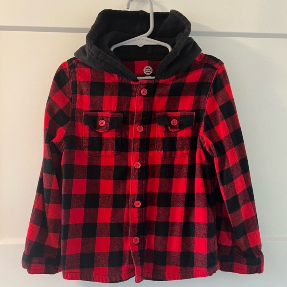 Wonder Nation Red Black Buffalo Check Hooded Flannel